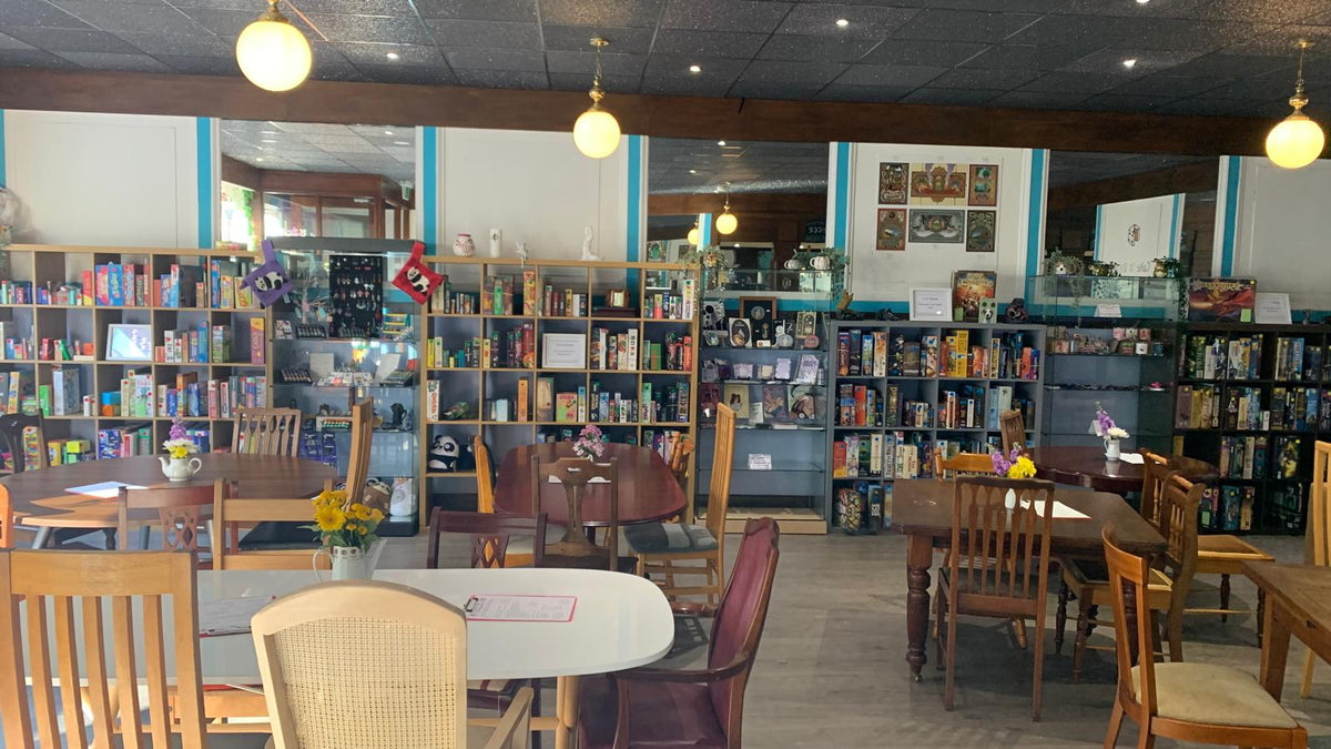 A board game being played at the café